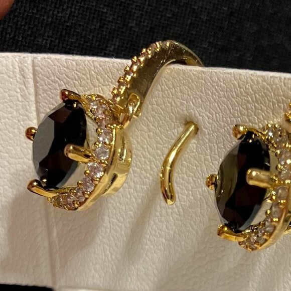 Stella Rose Fine Gold Plated Earrings with Black Round Stone and Crystal Accents - Picture 4 of 8